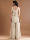 Women's Beads Embroidered Shimmer Short Kurta With Palazzo And Dupatta