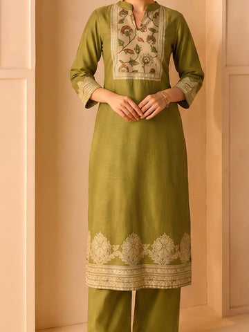 Chanderi Printed Kurta With Trouser And Dupatta