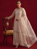 Embroidered Chanderi Kurta Set With Palazzo And Matching Dupatta