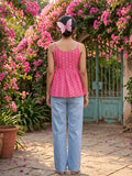 Varanga Women's Fuchsia Pink Floral Block-Print Peplum Top