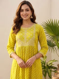 Bandhani-Printed Anarkali With Zari-Embroidered Yoke, Paired With Solid Trousers And Dupatta