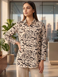Cream Coloured Slim Collar Long Sleeves Geometric Shirt