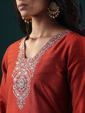 Varanga Women Rust Thread And Sequins Embroidred Kurta With Bottom And Dupatta