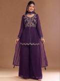 Varanga Purple Embroidered Palazzos With Dupatta | Poly Georgette | Festive