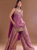 Embroidered Shimmer Short Kurta With Palazzo And Dupatta