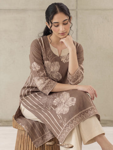 The Espresso Bloom Pure Silk Festive Women'S Kurta Set
