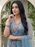 Azure Blue All-Over Floral Print Kurta Set With Dupatta
