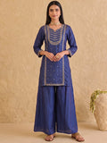 Embroidered Kurta Set Paired With A Shimmering Organza Dupatta.