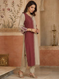 Maroon And Beige Colorblocked Kurta Set For Womens