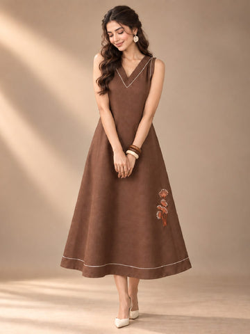 Varanga Floral Embroidered A-Line Midi Women Dress