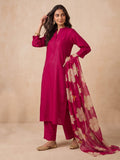 Women's Pink Solid Kurta Set With Floral Printed Dupatta