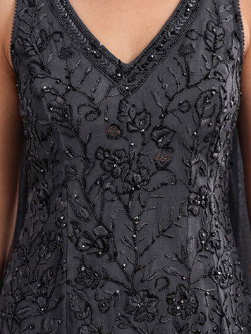 Women's Embroidered Shimmer Short Kurta With Palazzo And Dupatta