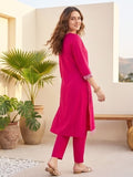 Varanga Women Kurta Adorned With Thread Embroidery With Trousers And Dupatta Featuring Lurex