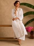 Ivory White Embroidered Kurta With Mandarin Collar And Geometric Thread Work