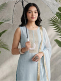 Varanga Women Blue Straight Kurta With Tonal  Bottom & Dupatta