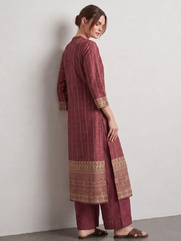 The Mauve Stripe Floral Kurta Set