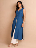 Sleeveless Blue Linen Kurta