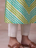 Cotton Striped Printed A-Line Kurta With Solid Trouser