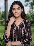 Varanga Women Black Straight Kurta With Three- Quarter Sleeve.