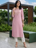 Varanga Women Mauve Straight Kurta With Gota Lace Embellished Kurta.