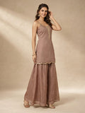 Womens Solid Metallic Kurta Set With Gold Embroidery
