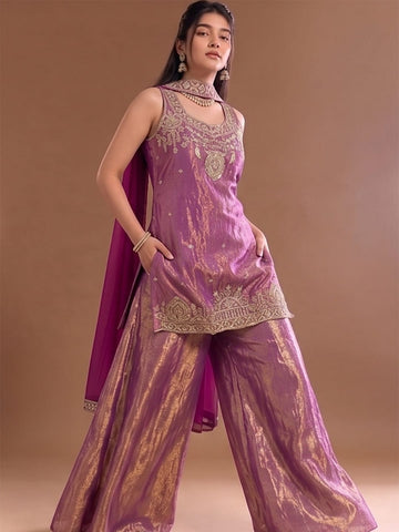 Varanga Women Ethnic Motifs Embroidered Regular Kurta with Sharara & With Dupatta