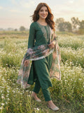 Varanga Green embroidered kurta with tonal trouser and printed dupattta