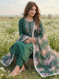 Varanga Green embroidered kurta with tonal trouser and printed dupattta