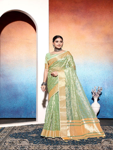 Ethnic Motifs Zari Woven Design Banarasi Saree