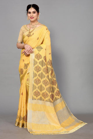 Ethnic Motifs Zari Woven Design Banarasi Saree