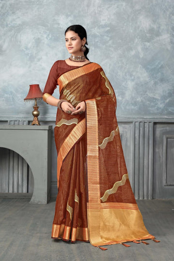 Ethnic Motifs Zari Woven Design Banarasi Saree