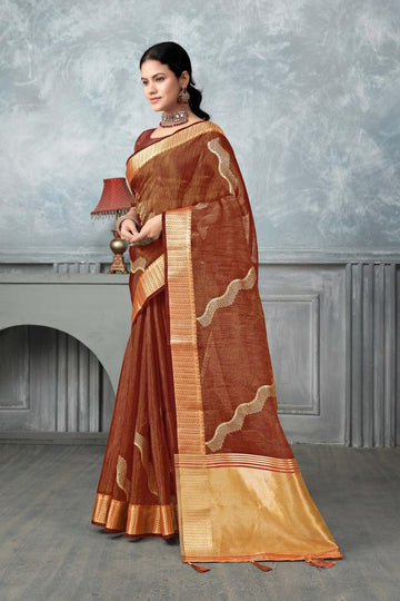 Ethnic Motifs Zari Woven Design Banarasi Saree