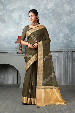 Ethnic Motifs Zari Woven Design Banarasi Saree
