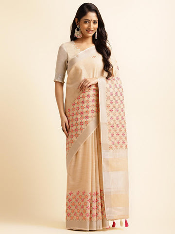 Ethnic Motifs Zari Woven Design Banarasi Saree