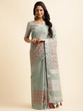 Ethnic Motifs Zari Woven Design Banarasi Saree