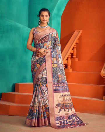 Varanga Cotton Handloom Digital Saree With Zari Border