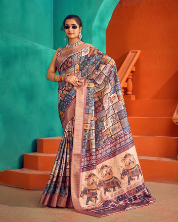 Varanga Cotton Handloom Digital Saree With Zari Border