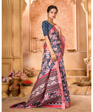 Varanga Blue Cotton Handloom Digital Saree With Zari Border