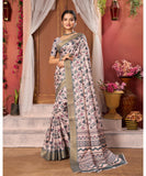 Varanga Cream Cotton Handloom Digital Saree With Zari Border