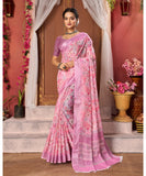 Varanga Pink Linen Designer Saree With Zari Border