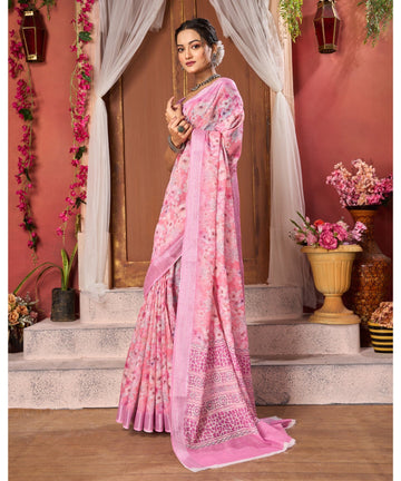 Varanga Pink Linen Designer Saree With Zari Border