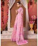 Varanga Pink Linen Designer Saree With Zari Border