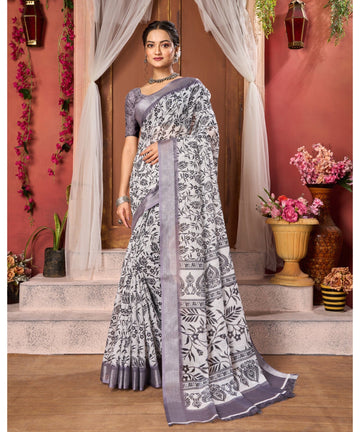 Varanga Light Purple Linen Designer Saree With Zari Border