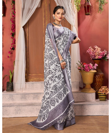 Varanga Light Purple Linen Designer Saree With Zari Border