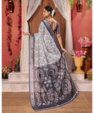 Varanga Black And White Linen Designer Saree With Zari Border