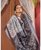 Varanga Black And White Linen Designer Saree With Zari Border