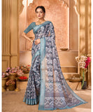 Varanga Light Blue Linen Designer Saree With Zari Border