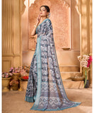 Varanga Light Blue Linen Designer Saree With Zari Border