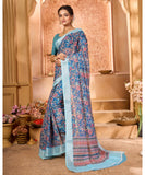 Varanga Blue Linen Designer Saree With Zari Border