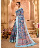 Varanga Blue Linen Designer Saree With Zari Border